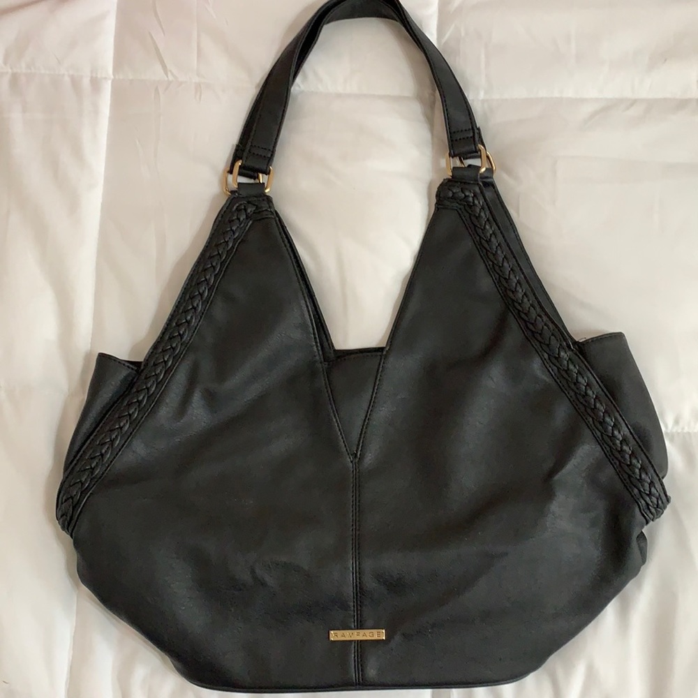 Rampage Large Matte Black Purse with Braided Detailing